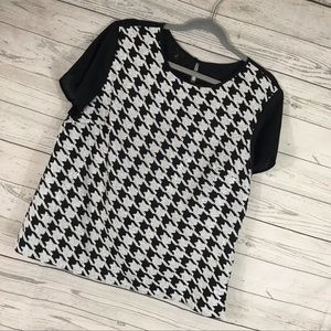 Talbots Shirt Black White Sequin Houndstooth 16